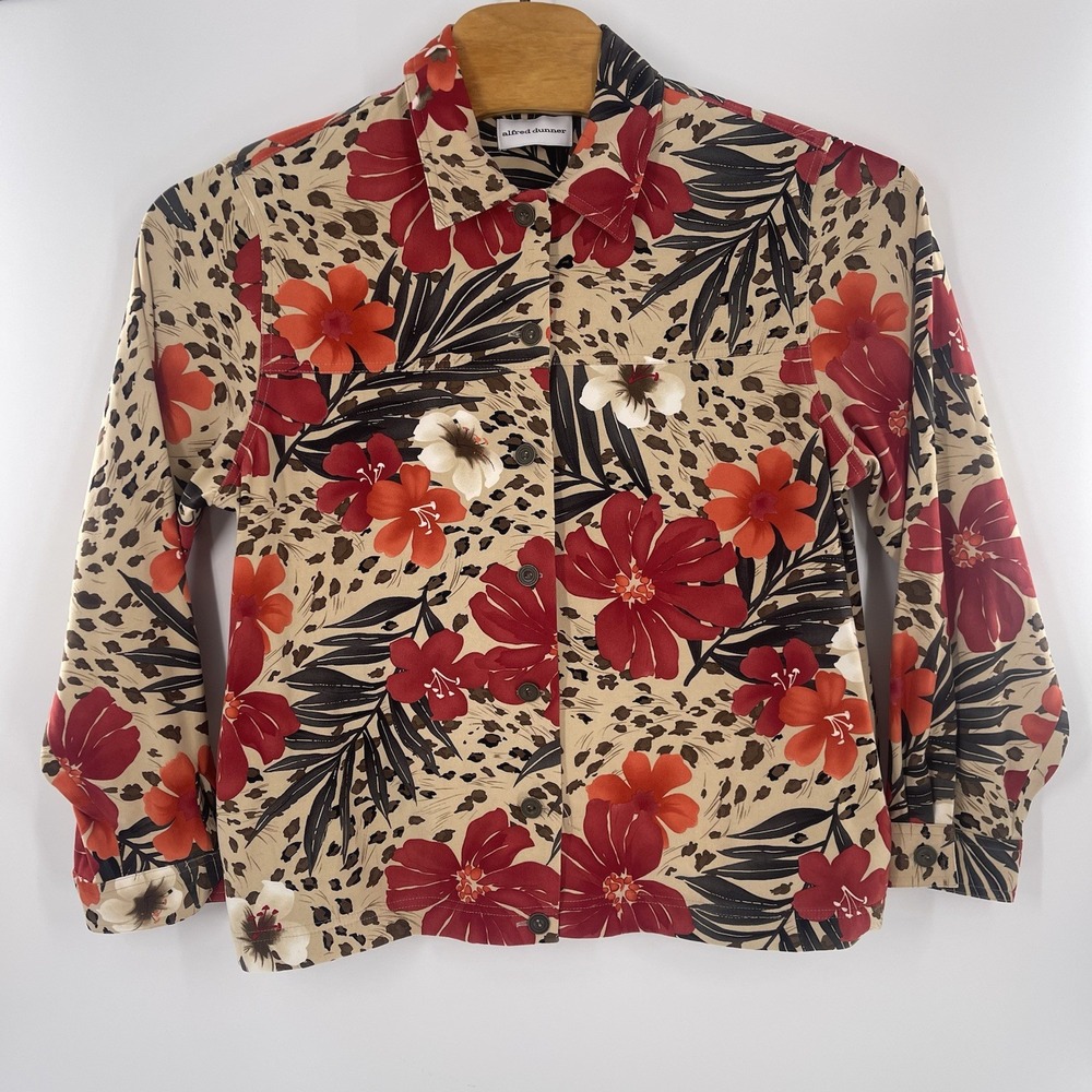 Alfred Dunner 16 Shirt/Jacket Autumn Flowers Leaves Long Slv Poly Span.PreOwned